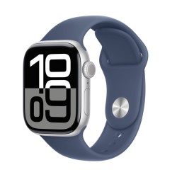 Apple Watch Series 10 4G 46mm Aluminium Silber Sportarmband Denim M/L
