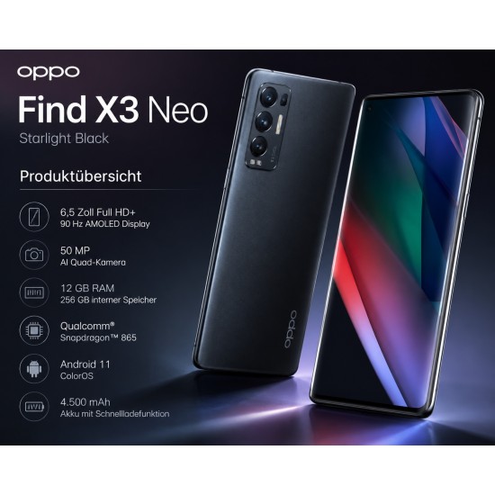 OPPO Find X3 Neo Starlight Black 6,5 Zoll Full HD 90 Hz 50 MP 12GB 256GB