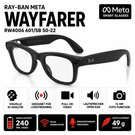 Ray-Ban Meta Wayfarer RW4006 601/SB 50-22