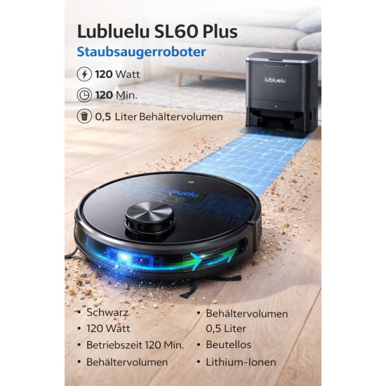 Lubluelu SL60 Plus Saugroboter 120W 120Min Beutellos Li-Ion Schwarz