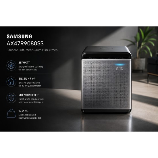Samsung AX47R9080SS Luftreiniger Cube mit Abdeckung von 47 m², Schwarz Samsung AX47R9080SS Luftreiniger Cube mit Abdeckung von 47 m², Schwarz