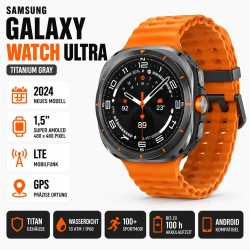 Samsung Galaxy Watch Ultra 47 mm Titangehäuse Titanium Gray am Marine Band orange Samsung Galaxy Watch Ultra 47 mm Titangehäuse Titanium Gray am Marine Band orange