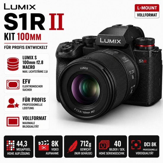 Panasonic Lumix DC-S1R II Kit 100mm Vollformat 44,3 Megapixel Full HD Panasonic Lumix DC-S1R II Kit 100mm Vollformat 44,3 Megapixel Full HD