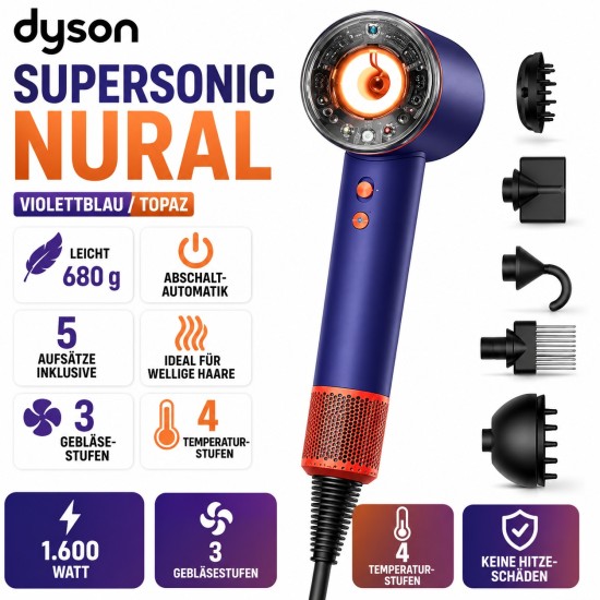 Dyson Supersonic Nural Violettblau/Topaz Aufsätze 5 Stk. 1.600 Watt Dyson Supersonic Nural Violettblau/Topaz Aufsätze 5 Stk. 1.600 Watt
