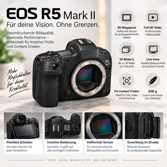 Canon EOS R5 Mark II Body Vollformat 45 Megapixel Full HD Canon EOS R5 Mark II Body Vollformat 45 Megapixel Full HD