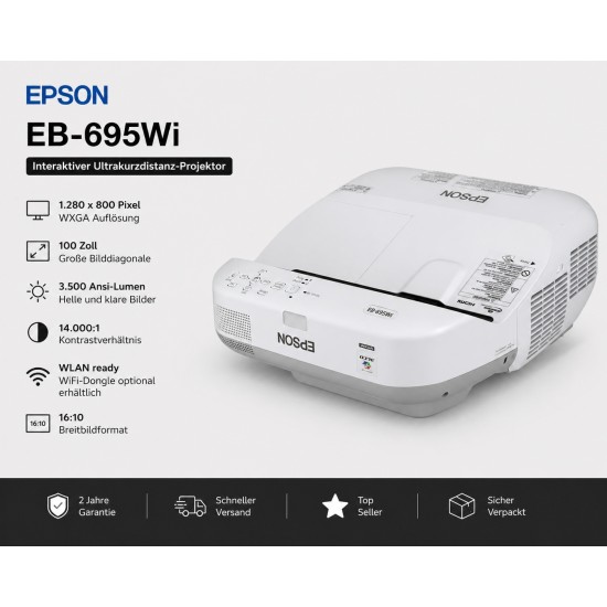 Epson EB-695Wi 1.280 x 800 Pixel  100 Zoll  3.500 Ansi-Lumen