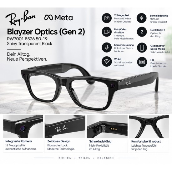 Ray-Ban Meta Blayzer Optics (Gen 2) RW7001 8526 50-19 Shiny Transparent Black