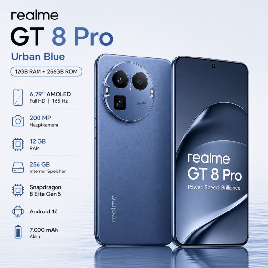 Realme GT 8 Pro 16GB 256GB Urban Blue 6,79 Zoll  Full HD  165 Hz  200 MP  16 GB RAM